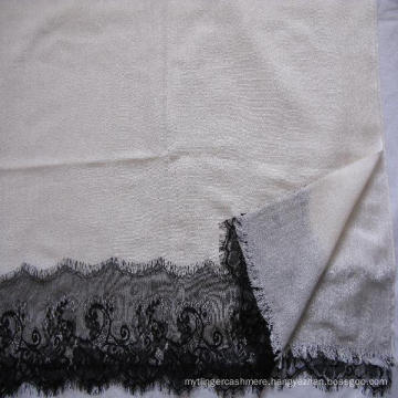 50% Silk 50% Wool Lace Trim Woven Shawl